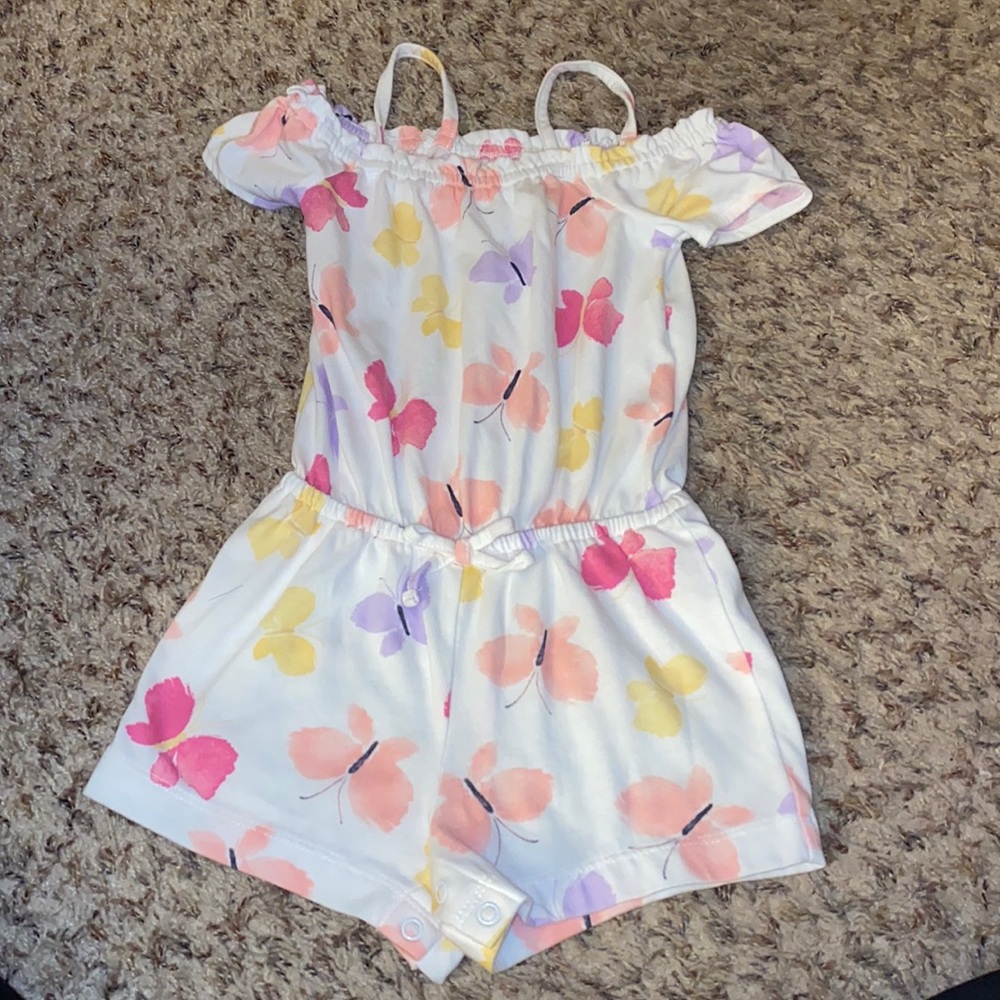 White off the shoulder butterfly romper